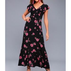 BILLABONG BLACK FLORAL PRINT LONG MAXI DRESS